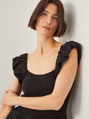 Monsoon Black Ella Frill Floral Embroidered Midi Dress - Image 4 of 5