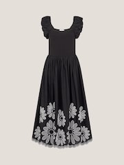 Monsoon Black Ella Frill Floral Embroidered Midi Dress - Image 5 of 5