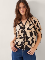 Monsoon Black Annie Print Short Sleeve Top - Image 1 of 5