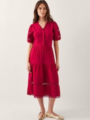 Monsoon Red Wendy Tiered Midi 100% Cotton Dress - Image 1 of 5