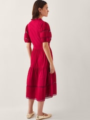 Monsoon Red Wendy Tiered Midi 100% Cotton Dress - Image 2 of 5