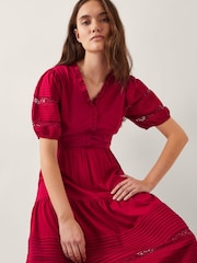 Monsoon Red Wendy Tiered Midi 100% Cotton Dress - Image 3 of 5