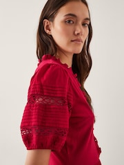 Monsoon Red Wendy Tiered Midi 100% Cotton Dress - Image 4 of 5
