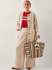 Monsoon Natural Frida Wide Leg Trousers - Image 1 of 2