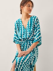 Monsoon Blue Indah Print Midi Kaftan Dress - Image 3 of 4