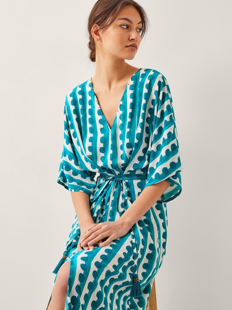 Monsoon Blue Indah Print Midi Kaftan Dress - Image 2 of 4