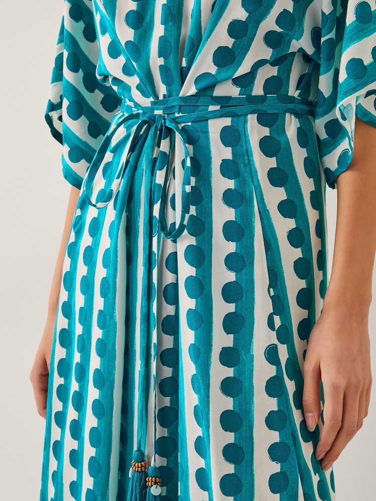 Monsoon Blue Indah Print Midi Kaftan Dress - Image 4 of 4