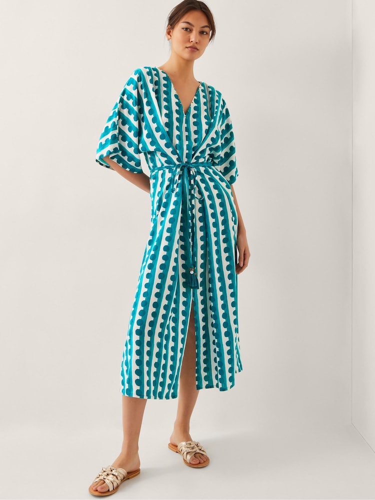 Monsoon Blue Indah Print Midi Kaftan Dress - Image 4 of 4