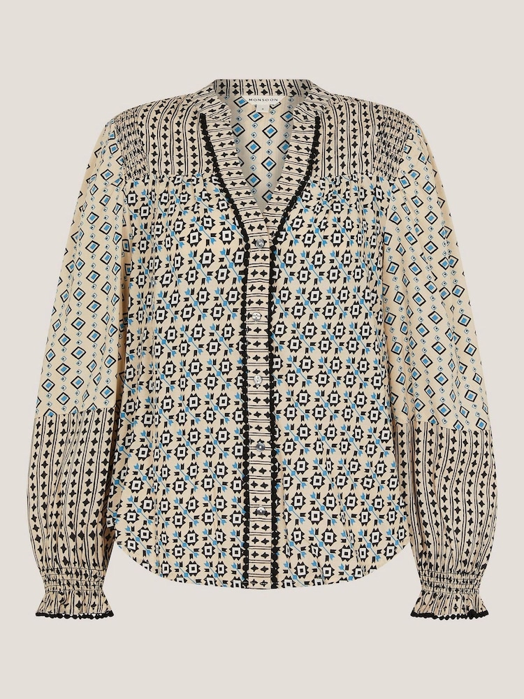 Monsoon Natural Jemmie Geometric Print Blouse - Image 5 of 5 Monsoon Natural Jemmie Geometric Print Blouse - Image 5 of 5