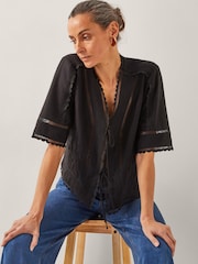 Monsoon Black Hayley Lace Tie Top - Image 1 of 5