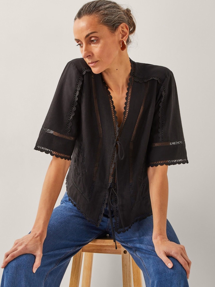 Monsoon Black Hayley Lace Tie Top - Image 1 of 5
