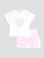 River Island Pink Heart 100% Cotton T-Shirt and Rara Skirt Set - Image 1 of 5