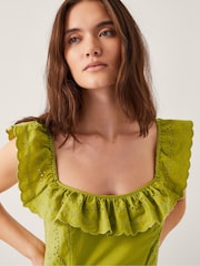 Monsoon Green Lucy Broderie Frill Midi Dress - Image 2 of 5