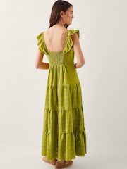 Monsoon Green Lucy Broderie Frill Midi Dress - Image 3 of 5