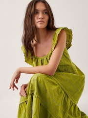 Monsoon Green Lucy Broderie Frill Midi Dress - Image 4 of 5