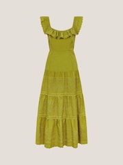 Monsoon Green Lucy Broderie Frill Midi Dress - Image 5 of 5