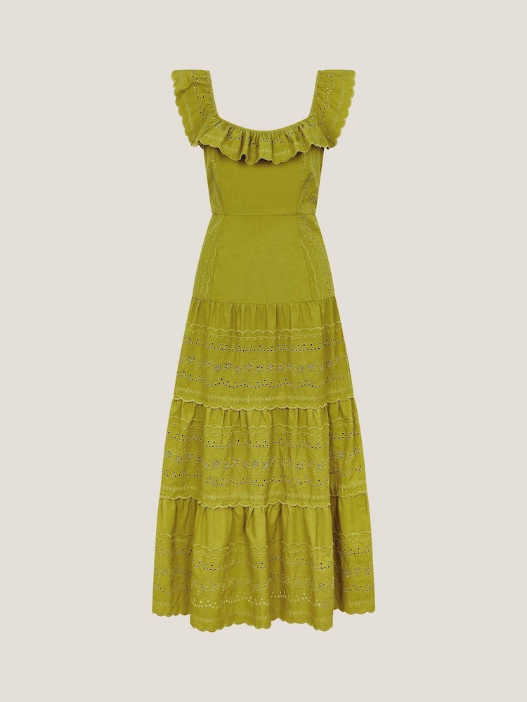 Monsoon Green Lucy Broderie Frill Midi Dress - Image 5 of 5