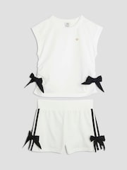 River Island White Girls 100% Cotton Mono Bow Shorts Set - Image 1 of 4