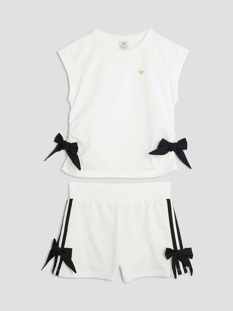 River Island White Bow Shorts Set - Image 1 of 4 River Island White Bow Shorts Set - Image 1 of 4