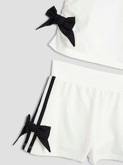 River Island White Girls 100% Cotton Mono Bow Shorts Set - Image 3 of 4