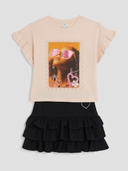 River Island Black Girls 100% Cotton T-Shirt and RaRa Skirt Set - Image 1 of 5
