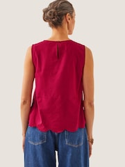 Monsoon Red Orla Broderie Tank 100% Cotton Top - Image 2 of 6