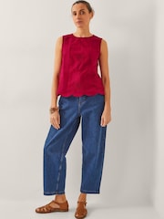 Monsoon Red Orla Broderie Tank 100% Cotton Top - Image 3 of 6