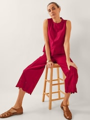 Monsoon Red Orla Broderie Tank 100% Cotton Top - Image 4 of 6