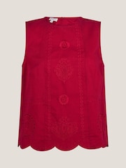 Monsoon Red Orla Broderie Tank 100% Cotton Top - Image 6 of 6
