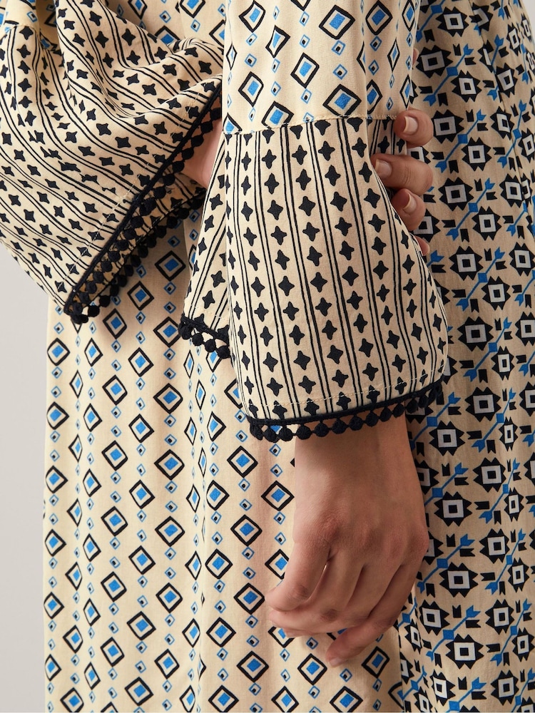 Monsoon Natural Jemmie Print Long Sleeve Midi Dress - Image 2 of 5