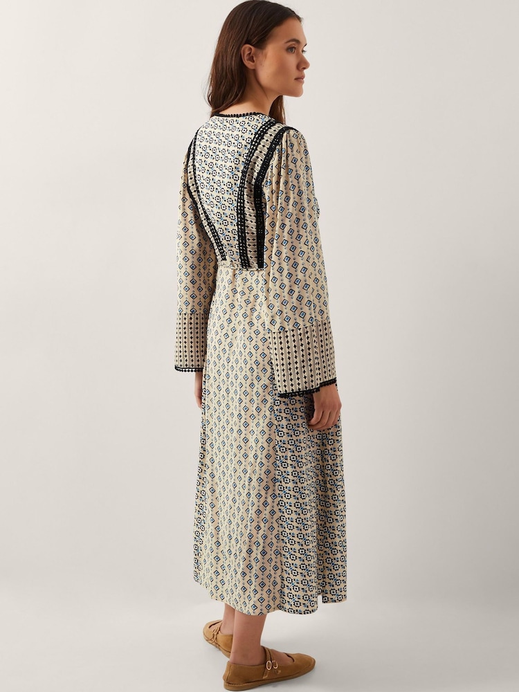 Monsoon Natural Jemmie Print Long Sleeve Midi Dress - Image 3 of 5
