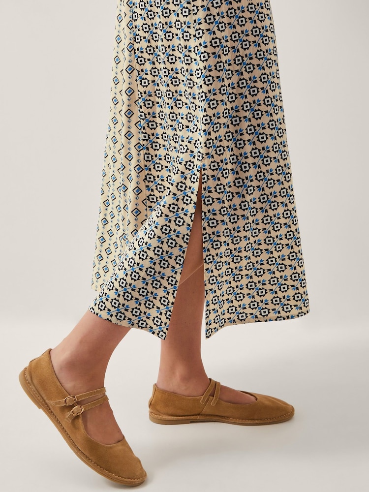 Monsoon Natural Jemmie Print Long Sleeve Midi Dress - Image 4 of 5