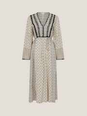 Monsoon Natural Jemmie Print Long Sleeve Midi Dress - Image 5 of 5