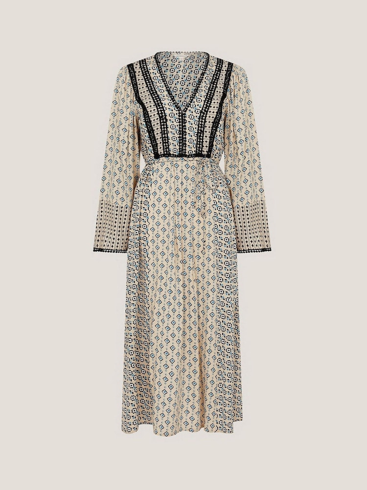 Monsoon Natural Jemmie Print Long Sleeve Midi Dress - Image 5 of 5