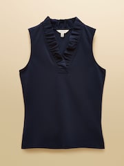 Joules Heidi Navy Sleeveless Frill Neck Jersey Top - Image 6 of 6