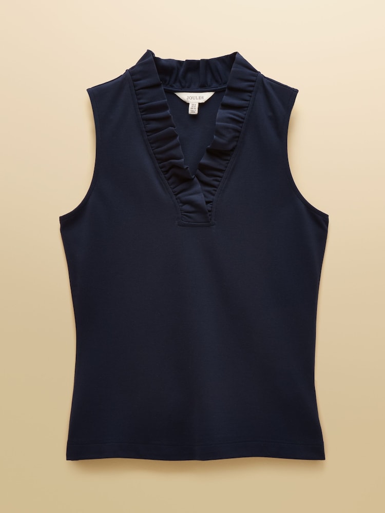 Joules Heidi Navy Sleeveless Frill Neck Jersey Top - Image 6 of 6 Joules Heidi Navy Sleeveless Frill Neck Jersey Top - Image 6 of 6