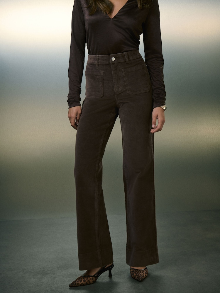 Nerc rjava - Cord Patch Pocket Wide Leg Jeans - Slika 1 iz 6