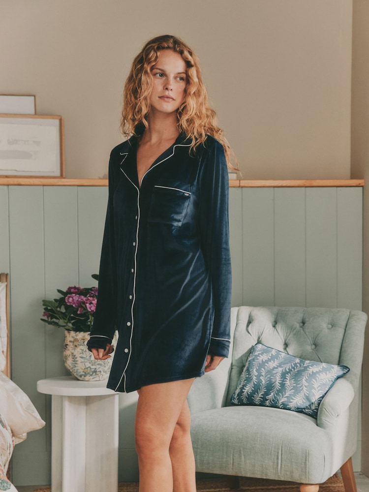 Laura Ashley Navy Cosy Night Shirt - Image 1 of 4 Laura Ashley Navy Cosy Night Shirt - Image 1 of 4
