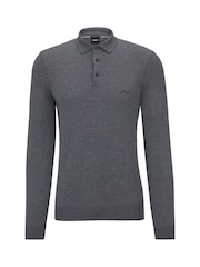 BOSS Grey Regular Fit Bono Long Sleeve Knitted Polo Shirt - Image 1 of 1