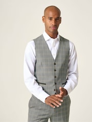 Skopes Grey Tailored Fit Single Breasted Dettori Check Suit Waistcoat - Image 1 of 5