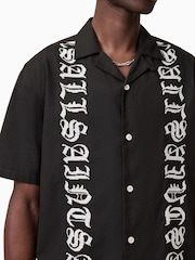 AllSaints Black Scripture Short Sleeve 100% Organic Cotton Shirt - Image 2 of 6