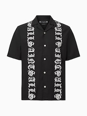 AllSaints Black Scripture Short Sleeve 100% Organic Cotton Shirt - Image 6 of 6