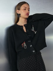 Black Embroidered Martini Lipstick Cardigan Christmas Jumper - Image 3 of 8