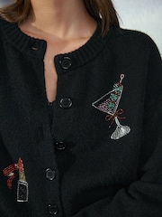Black Embroidered Martini Lipstick Cardigan Christmas Jumper - Image 5 of 8