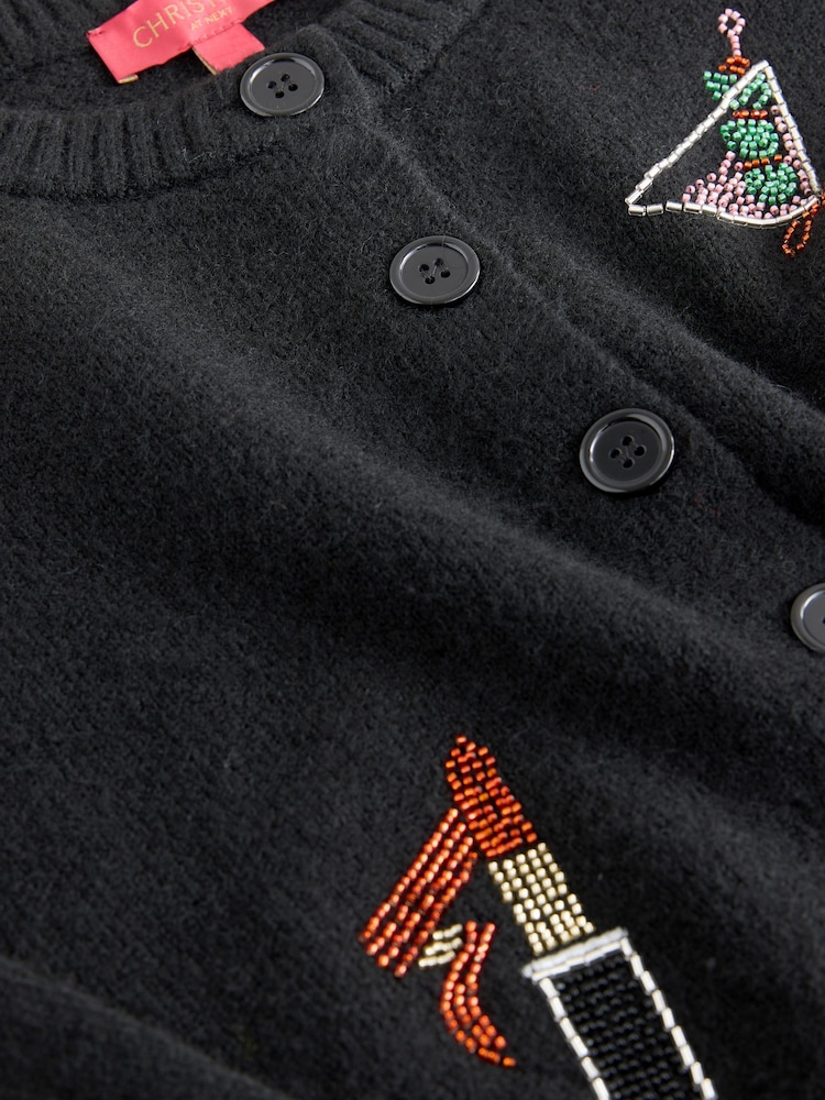 Black Embroidered Martini Lipstick Cardigan Christmas Jumper - Image 8 of 8