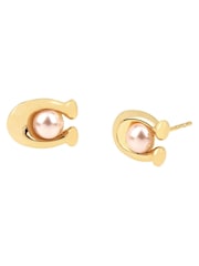 COACH Gold Tone Pearl Signature C Stud Earrings - Image 1 of 4