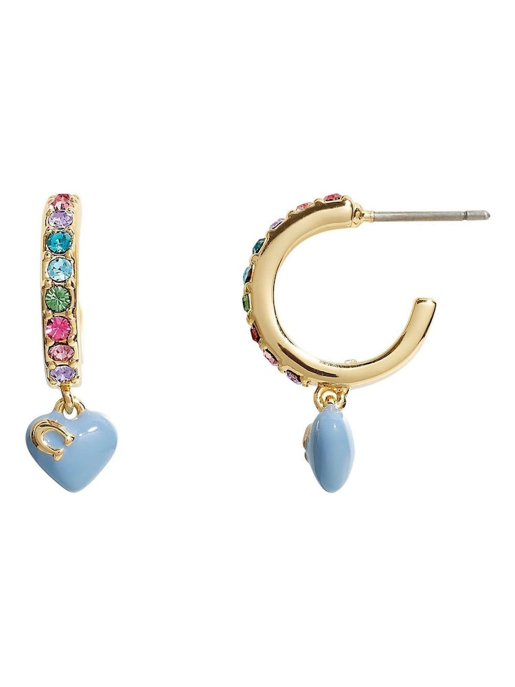 COACH Blue Heart Charm Huggies Earrings - Image 1 of 3