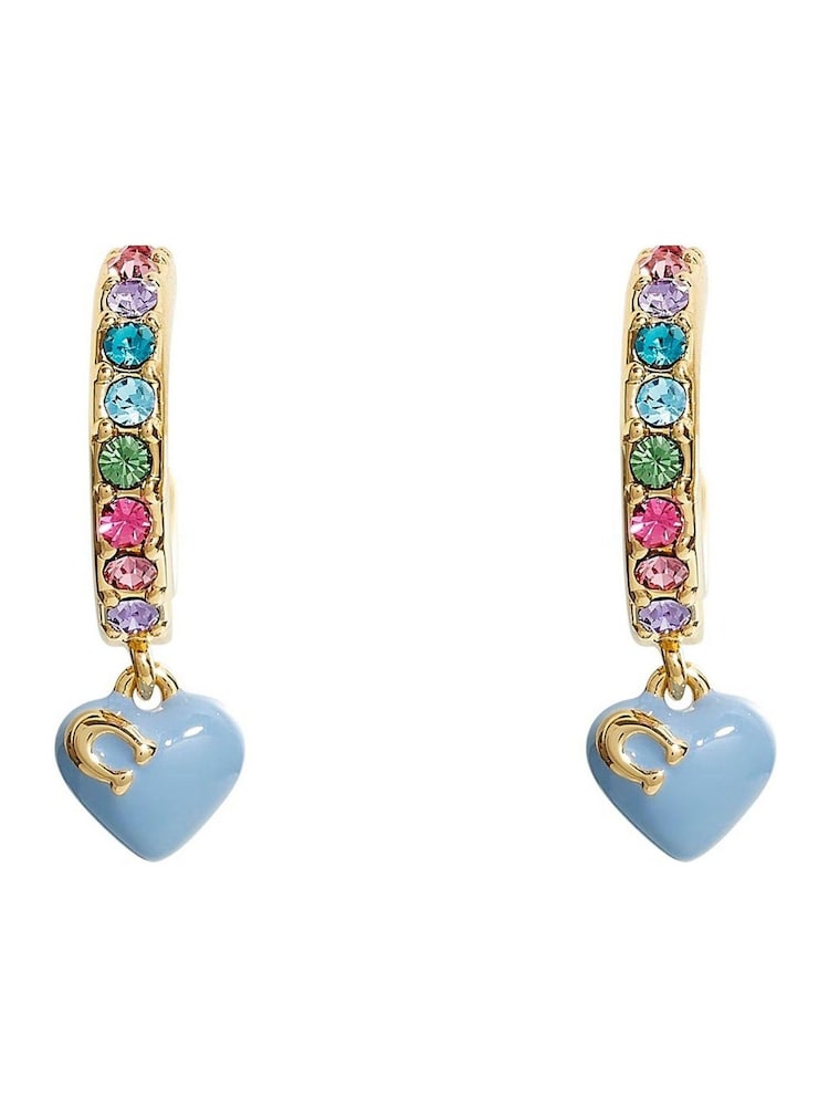 COACH Blue Heart Charm Huggies Earrings - Image 2 of 3