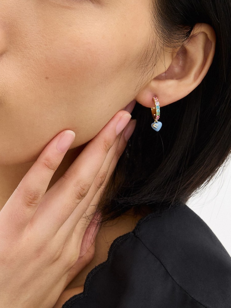 COACH Blue Heart Charm Huggies Earrings - Image 3 of 3