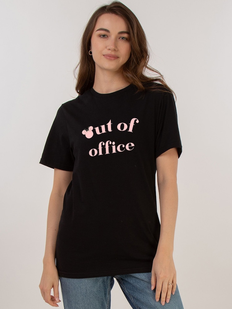Brands In Black Women Boyfriend Fit Disney Mickey Mouse Out Of Office 100% Cotton T-Shirt - Image 1 of 4